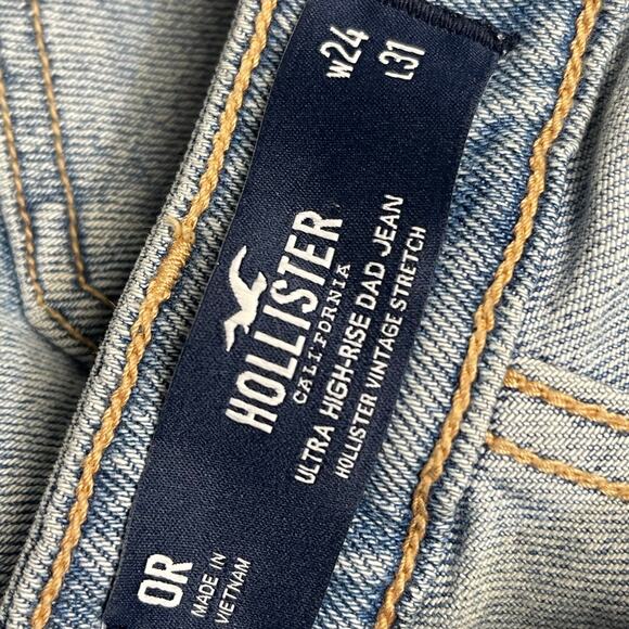 Hollister Women ultra high rise dad jean sz 0R 24x31 distress light wash stretch - Picture 4 of 12